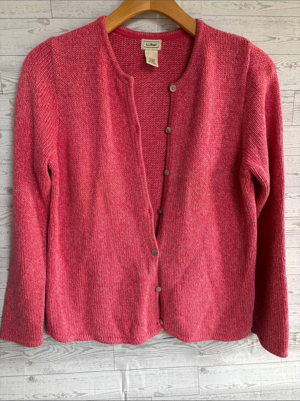 L L Bean pink cardigan medium vintage thick cotton cottagecore office